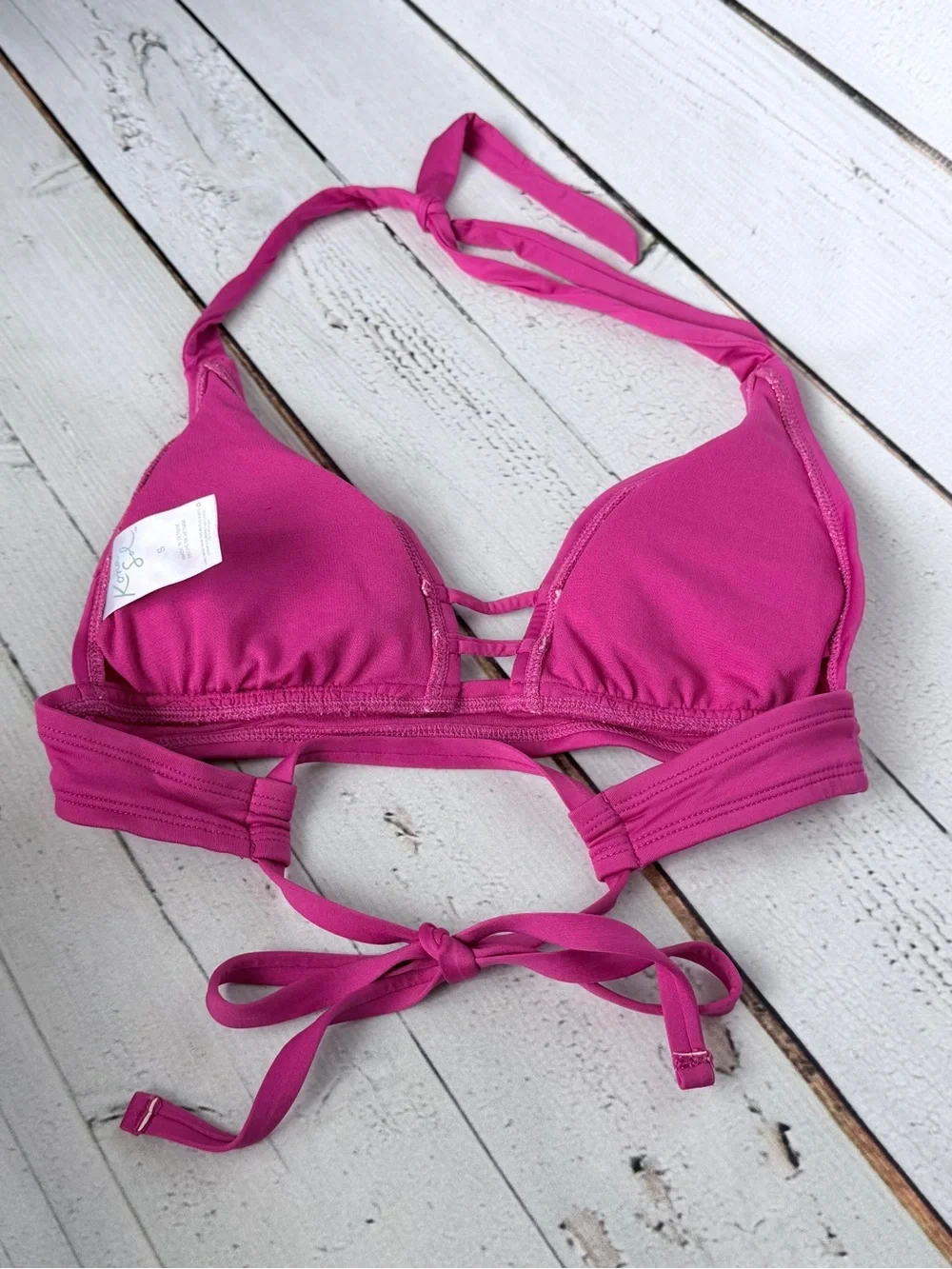 Kona Sol Magenta Pink Triangle Halter Bikini Top Strappy Detail - TOP ONLY